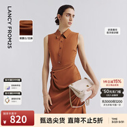 朗姿通勤風(fēng)萊賽爾無(wú)袖襯衫設計感法式捏褶優(yōu)雅連衣裙夏季 日暮熔金色 S