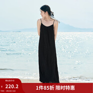 茵曼（INMAN）波西米亞吊帶油畫(huà)連衣裙女2026夏季新款度假裙子 黑色 L