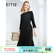 愛(ài)特愛(ài)（EITIE）秋冬商場(chǎng)同款優(yōu)雅通勤百搭收腰魚(yú)尾七分袖連衣裙女包臀6007747 黑20 L 165