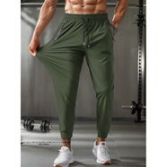 男款夏季錦綸冰絲長(cháng)褲男式薄款透氣大碼休閑彈力長(cháng)褲平腳速干褲 束腳墨綠 XS 歐碼90-105斤