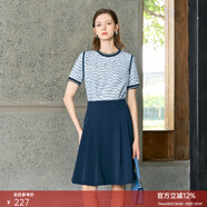 顏域氣質(zhì)小香風(fēng)圓領(lǐng)針織衫2025早春新款復古印花上衣百搭短袖T恤 藍色 S