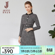 經(jīng)典故事（JANE STORY）經(jīng)典故事木耳邊小香風(fēng)連衣裙女秋冬2024新款格子黑色收腰長(cháng)袖裙子 R73 黑白色 M