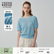 Teenie Weenie小熊春夏鏤空鉤花泡泡袖套頭短款時(shí)髦毛衣針織衫女裝 淺藍色 L 170