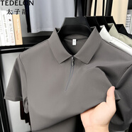太子龍（TEDELON）短袖polo衫男夏季新款翻領(lǐng)拉鏈上衣涼感商務(wù)休閑冰絲t恤薄 深灰色 XL