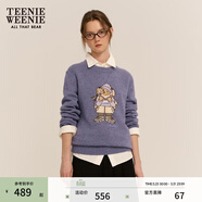 Teenie Weenie小熊女裝秋冬圓領(lǐng)套頭毛衣學(xué)院風(fēng)休閑少女感針織衫 藍色 S 160