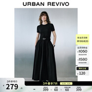 UR2026夏季新款女裝潮流簡(jiǎn)約腰帶圓領(lǐng)修身連衣裙UWJ760006+ 正黑 S