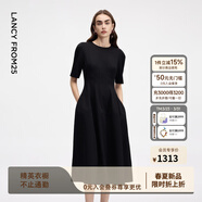 朗姿【精英衣櫥 Basic衣櫥】小香風(fēng)赫本風(fēng)波點(diǎn)小黑裙女收腰高智連衣裙 黑色 M