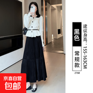 金絲絨半身裙女2026新款春秋季a字半身長(cháng)裙棕咖色垂感氣質(zhì)百褶裙 黑色-常規 S -（建議80-100斤）