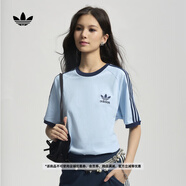 adidas adicolor復古百搭修身圓領(lǐng)短袖T恤男女夏季阿迪達斯三葉草 藍色   L