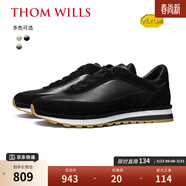 THOM WILLS阿甘鞋男真皮運動(dòng)休閑鞋vibram鞋底復古跑鞋透氣小白鞋經(jīng)典板鞋 黑色G1152 (小牛皮+反絨牛皮) 38 /6碼（偏大一碼）