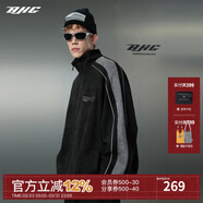 BJHG不計后果春環(huán)保麂皮絨夾克男潮牌反光條撞色拼接休閑寬松運動(dòng)外套 黑色（尺碼偏大，建議拍小一碼） L