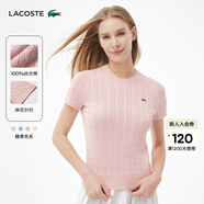 LACOSTE法國鱷魚(yú)女裝春夏時(shí)尚絞花純棉圓領(lǐng)短袖套頭針織毛衣|AF7214 ADY/淺粉色 M 38