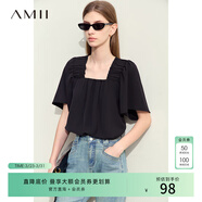 AMII女裝2026夏季極簡(jiǎn)純色寬松方領(lǐng)寬松娃娃裝雪紡衫上衣女 黑色 S 155/80A