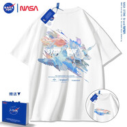 NASA STONE聯名短袖t恤男夏季新款潮流寬松純棉學生百搭上衣半袖情侶裝夏裝 白色 L 推薦體重120-130斤