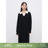 自巧小個(gè)子灰色polo針織連衣裙女秋冬2024新款韓系長(cháng)袖寬松毛衣裙 黑白拼 XS (2碼)