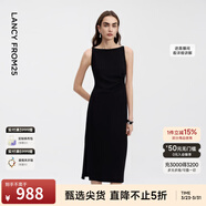 朗姿法式精致氣質(zhì)禮服吊帶連衣裙設計感春季新款別致獨特顯瘦裙子 黑色 S