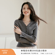 香影v領(lǐng)毛衣打底衫女2025秋冬新款含綿羊毛蕾絲拼接白色針織上衣 中灰 L 165/88A/110-125斤