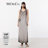 MO&Co.連衣裙涼感重工扎花破洞深U領(lǐng)寬松長(cháng)款背心裙子長(cháng)裙摩安珂 淺花灰色 S 160