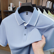 金盾（KIN DON）2026夏季新款男士冰絲珠地棉短袖T恤休閑男裝翻領(lǐng)保羅衫純色 蘭色 2XL
