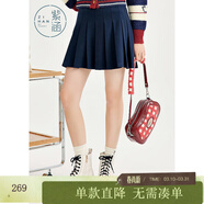 紫涵高腰A字百褶短裙女冬季文藝森系風(fēng)百搭純色半身JK裙 黑藏青 XL