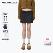 ANN ANDELMAN【羅潾同款】官方直營(yíng)高腰a字半身裙女包臀修身配腰帶毛呢短裙子 黑色 S