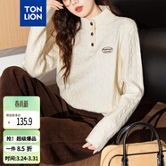 唐獅（TonLion）2025秋季女精致絞花半開(kāi)襟半高領(lǐng)套頭毛衣簡(jiǎn)約百搭韓版時(shí)尚
