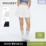 moussy 新品蕾絲下擺刺繡logo短裙半身裙028ISA31-4111 010白色 M