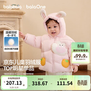 巴拉巴拉童裝兒童羽絨服男女童外套冬裝嬰兒衣服保暖加厚泡芙羽絨 粉色萌兔60334-白鴨絨 110 （充絨量96g 適合3-5歲）
