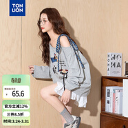 唐獅2026春秋新款斜肩長(cháng)袖T恤女小狗印花綁帶設計小眾露肩上衣潮