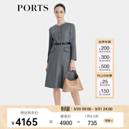 PORTS寶姿商場(chǎng)同款秋冬新款女裝簡(jiǎn)約通勤黑白和弦格紋提花連衣裙 黑色格子 XL (10)