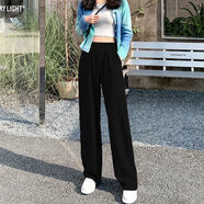 春夏新款直筒褲寬松長(cháng)褲百搭闊腿褲學(xué)生韓版九分休閑褲子女高腰薄 長(cháng)褲 XS 55斤內