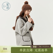 紫涵（ZIHAN）紫涵短款羊羔絨連帽外套女2025年冬季新款格紋撞色小個(gè)子寬松上衣 空氣藍 M