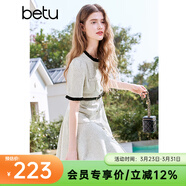 百圖betu女裝夏季新款連衣裙法式小香風(fēng)拼色贈送腰帶裙子2503D06 米白 M