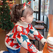 Radinka2024秋冬新款女童草莓加絨加厚紅色毛衣仿水貂絨韓版針織上衣ZMH F136小樹雪人  紅色 加厚 160