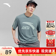 安踏（ANTA）多彩T | 短袖T恤男女夏季圓領(lǐng)上衣情侶同款吸濕排汗寬松休閑短T 【胸口大logo】灰綠8104-6 XL 男180/女175