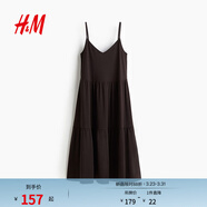 H&M女裝a字版型連衣裙春季寬松通勤分層吊帶連身裙1292672 深棕色 M 165/96