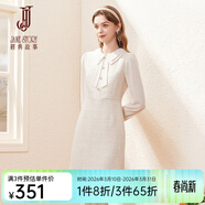 經(jīng)典故事（JANE STORY）2024新款名媛小香風(fēng)連衣裙女秋季氣質(zhì)復古法式雪紡假兩件呢子裙 U03杏色 2XL