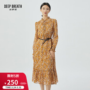深呼吸DEEP BREATH女裝木耳領(lǐng)碎花連衣裙【附吊帶裙、腰帶】A500259 黃花 S (2)