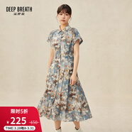 深呼吸DEEP BREATH女裝復古印花單排扣高腰中長(cháng)款碎花連衣裙A500178 油畫(huà)花 S (2)