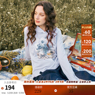 兩三事梵高秋裝長(cháng)袖上衣新款蕾絲連帽t恤女防曬罩衫女裝 擁有美帽 藍色 S