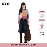 DZZIT地素針織衫冬季游牧風(fēng)彩色拼色嵌花圓領(lǐng)上衣女3J4E42839 彩色 M