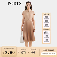 PORTS寶姿女裝春夏新款通勤襯衫領(lǐng)拼接百褶收腰短袖中長(cháng)連衣裙 珍珠粉 XXS (0)