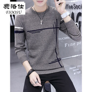 費(fèi)洛仕毛衣男春秋冬新款男士線衫韓版修身圓領(lǐng)加絨加厚保暖圓領(lǐng)針織衫 卡其色(常規(guī)) XL