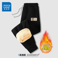 真維斯（JEANSWEST）加絨褲男秋冬新款加厚羊羔絨長褲子男冬季抗寒保暖棉褲男士休閑褲 黑色 搖滾熊_K 3X