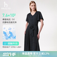 哈吉斯（HAZZYS）女裝 夏季女【PHIZ系列】抗靜電波點(diǎn)印花V領(lǐng)連衣裙女 藏青色NV XL (170/92A 42)