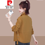 皮爾卡丹（pierre cardin）短外套女2023春秋季寬松減齡休閑小個(gè)子女士夾克衫上衣針織 焦糖色 L 建議105-120斤