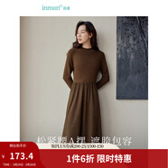 茵曼（INMAN）2025秋冬女裝新款燈芯絨連衣裙新品長(cháng)袖休閑針織禮服中長(cháng)裙子 咖啡色 XL