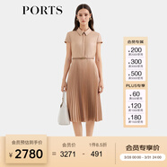 PORTS寶姿女裝春夏新款通勤襯衫領(lǐng)拼接百褶收腰短袖中長(cháng)連衣裙 珍珠粉-1 S (4)