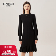 深呼吸DEEP BREATH女裝高腰燈籠袖羊毛針織魚(yú)尾小黑裙連衣裙A500219 黑 XL (5)