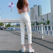 單曲循環(huán) 潮牌白色哈倫牛仔褲女新款夏季高腰寬松韓版九分蘿卜褲老爹褲子 純白（長(zhǎng)褲） 2XL /32